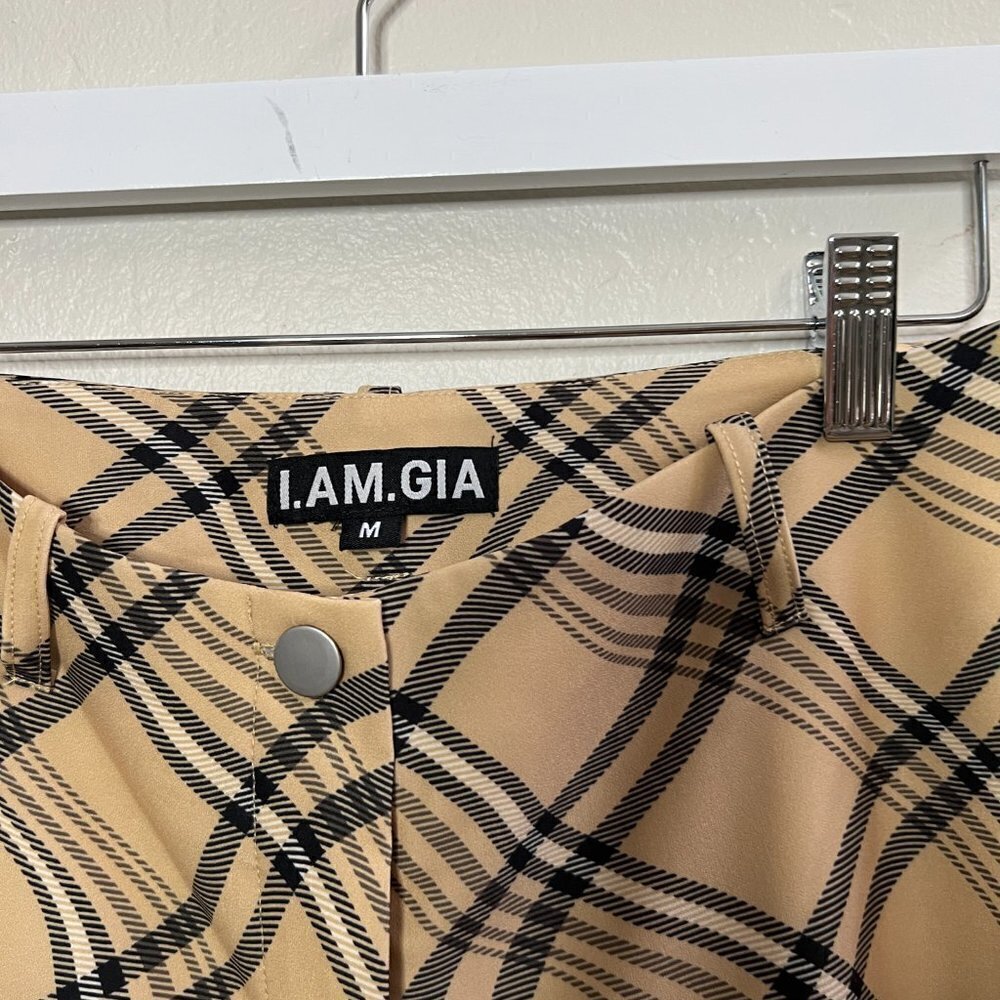 I AM GIA Carmel Tan Plaid Wide Leg Pants - Picture 6 of 7